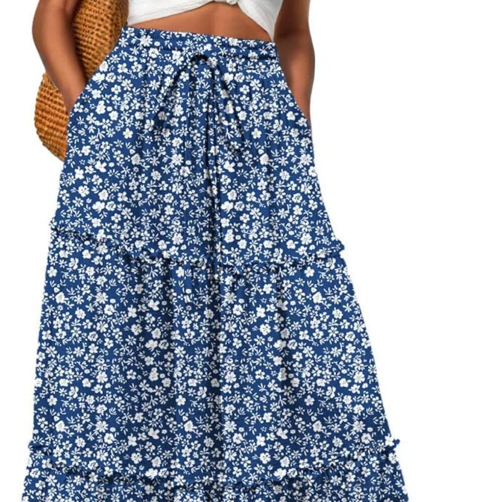 Womens Casual Boho High Waisted Flowy Maxi Skirts Trendy Floral Cute Long Skirts